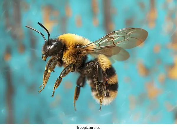 A bee on a blue background