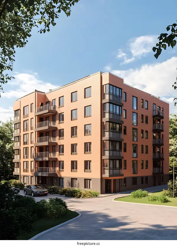 Modern Apartment Building with Balconies