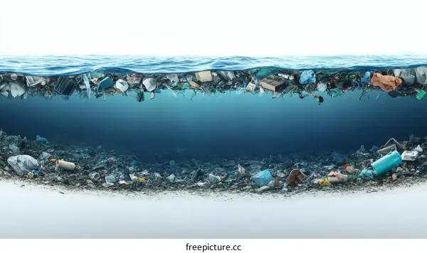 Ocean Plastic Pollution Underwater View