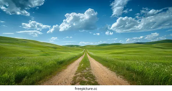 Scenic Dirt Road Winding Through Lush Green Hills