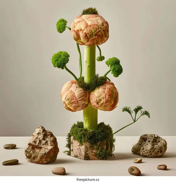 Abstract Still Life with Artichoke and Rocks