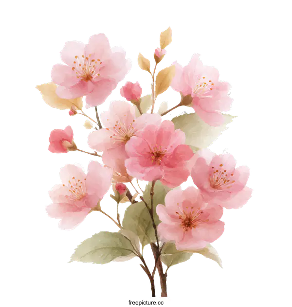 [Transparent Background PNG]Beautiful Watercolor Cherry Blossoms Illustration