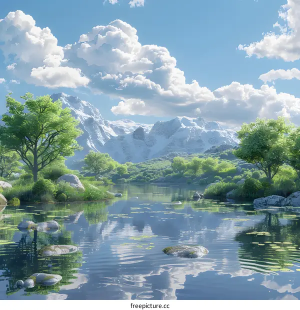 Fantasy Lake and Mountains