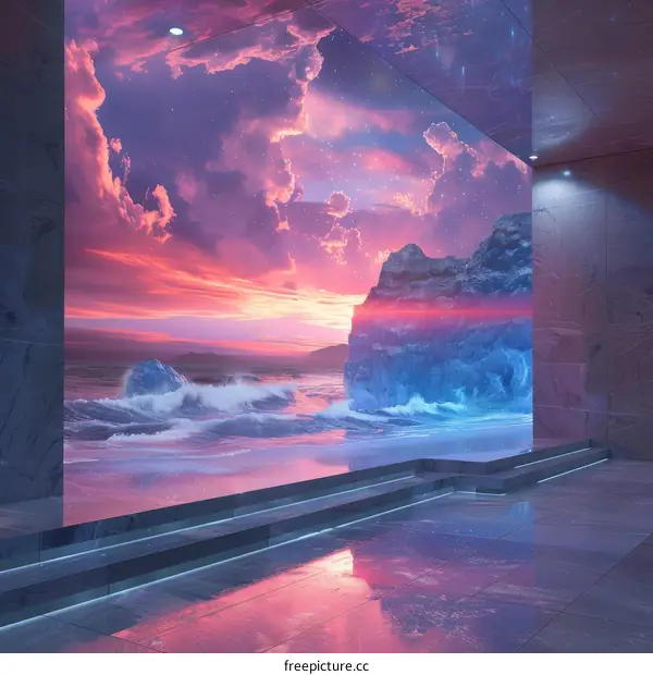 Sunset Over Icebergs in a Modern Abstract Space