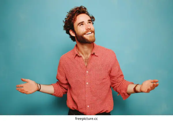 Happy Man Expressing Openness and Enthusiasm