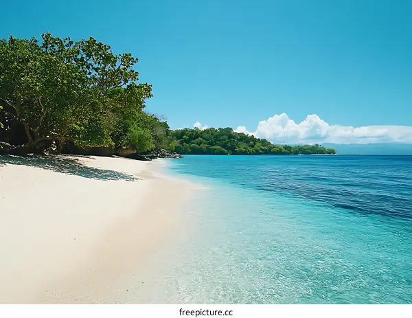Tropical Beach with Clear Blue Water and White Sand