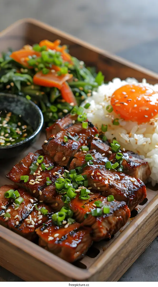 korean beef bulgogi with rice and egg