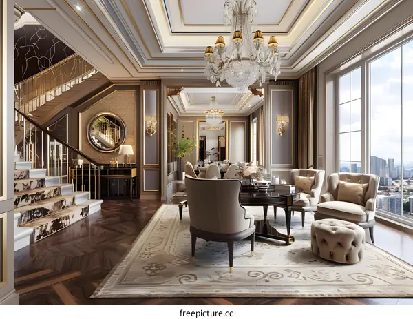 Luxury Interior Design Dining Room With Chandelier