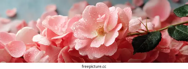 Beautiful Pink Roses and Petals Closeup