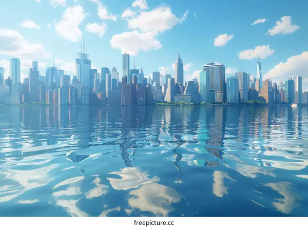 New York City Skyline Reflection on Water