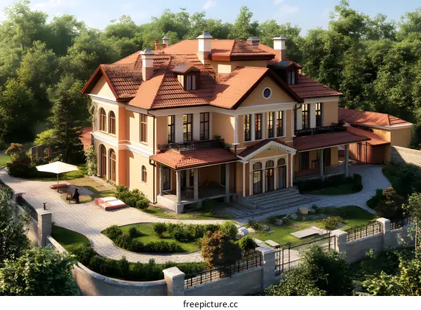 Luxury House with Large Garden and Green Trees