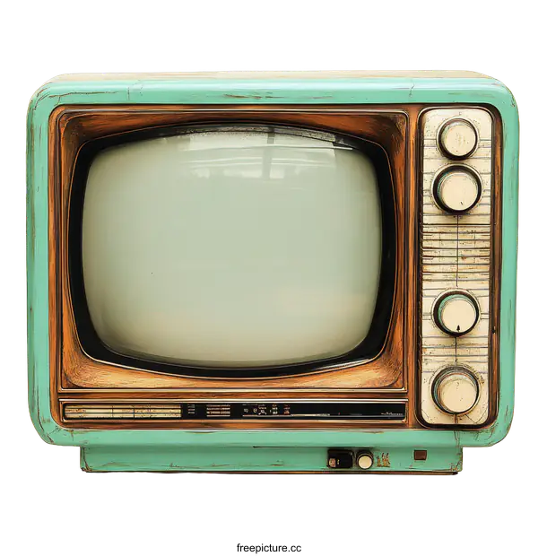 [Transparent Background PNG]Vintage Retro Teal Television Set