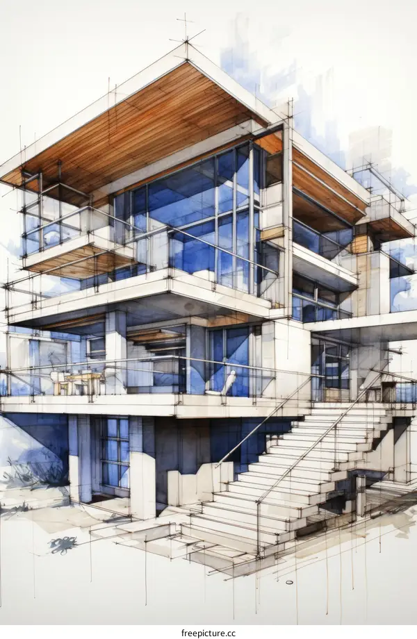 Architectural visualization of a modern house with a terrace