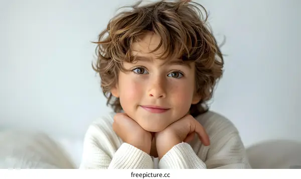 Portrait of a Young Boy with Curly Hair