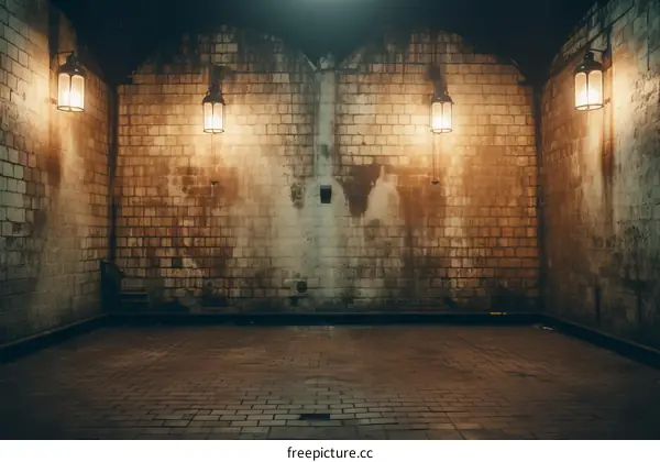 Grungy room with brick walls and stone floor