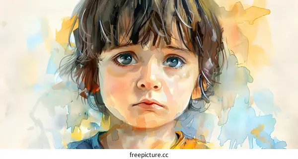 Portrait of a young boy with brown hair and blue eyes