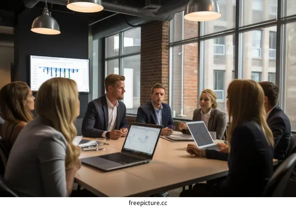 Business professionals in a meeting discussing ideas and strategies