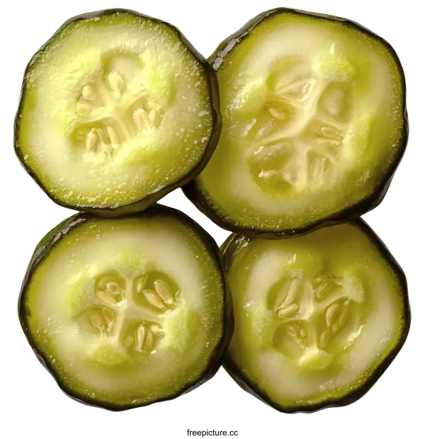 [Transparent Background PNG]Close up view of pickled cucumber slices
