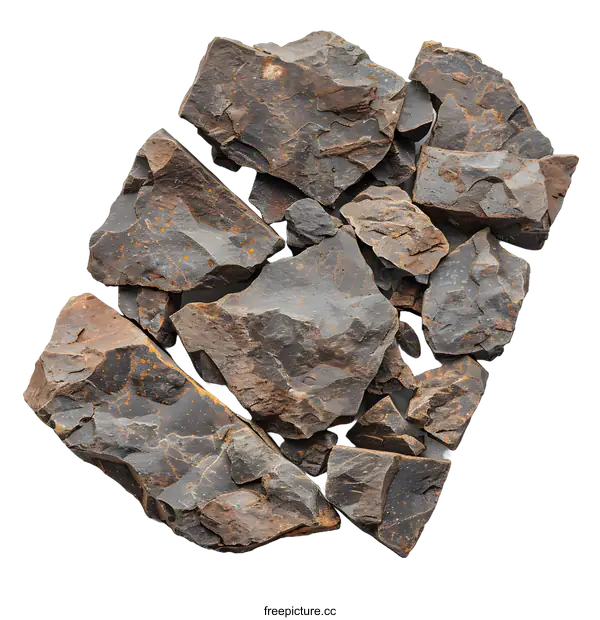 [Transparent Background PNG]Collection of Rough Grey and Brown Stones on White Background