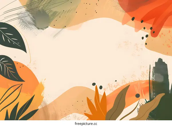Abstract Art Background with Orange and Green Leaves