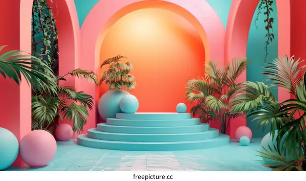 Geometric Archway with Plants and Steps