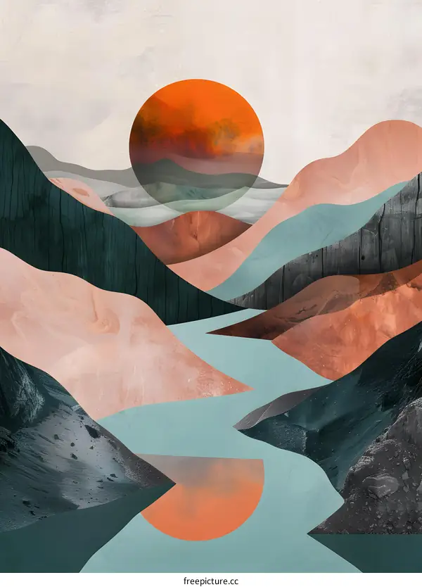 Abstract Collage Landscape with Sunset