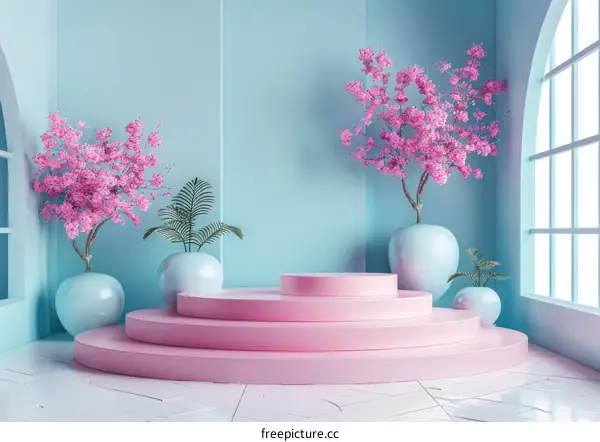 Japanese Style Minimalist Interior with Pink and Blue Accents