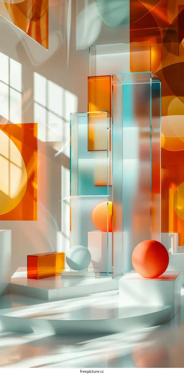 3D Rendering of Vibrant Geometrical Compositions