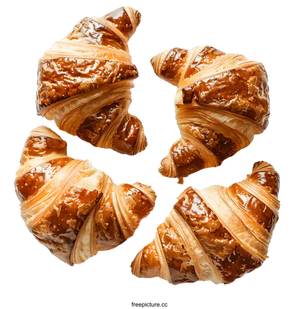 [Transparent Background PNG]Four croissants on a white background