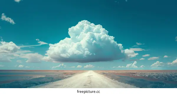 Dirt Road Through Grassy Plain with Distant White Cloud