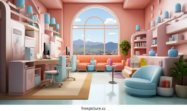 A Minimalist Office Space with a Large Window Offering a Relaxing View