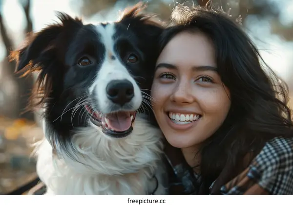 A young woman with a Border Collie dog