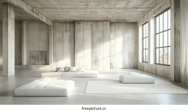 Modern Concrete Loft Interior Design with Comfortable Seating