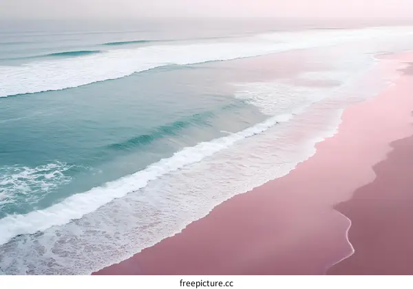 Pink Sand Beach and Waves Aerial View