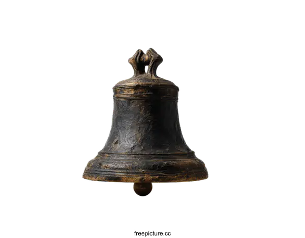 [Transparent Background PNG]Antique Dark Bronze Bell on a White Background