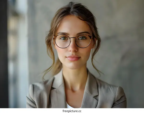 Young Caucasian Woman Wearing Glasses and a Blazer