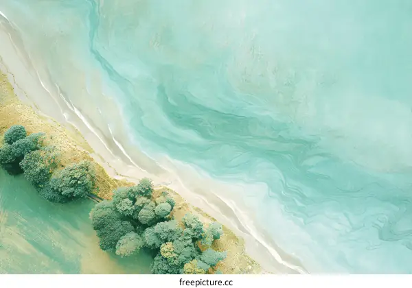 Aerial View of Turquoise Water and Lush Greenery