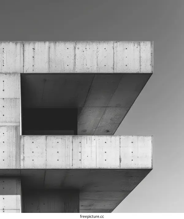 Concrete Exterior of a Brutalism Building in Black and White