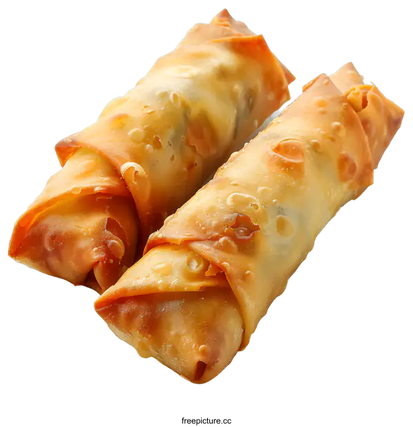 [Transparent Background PNG]Two crispy fried spring rolls on a white background