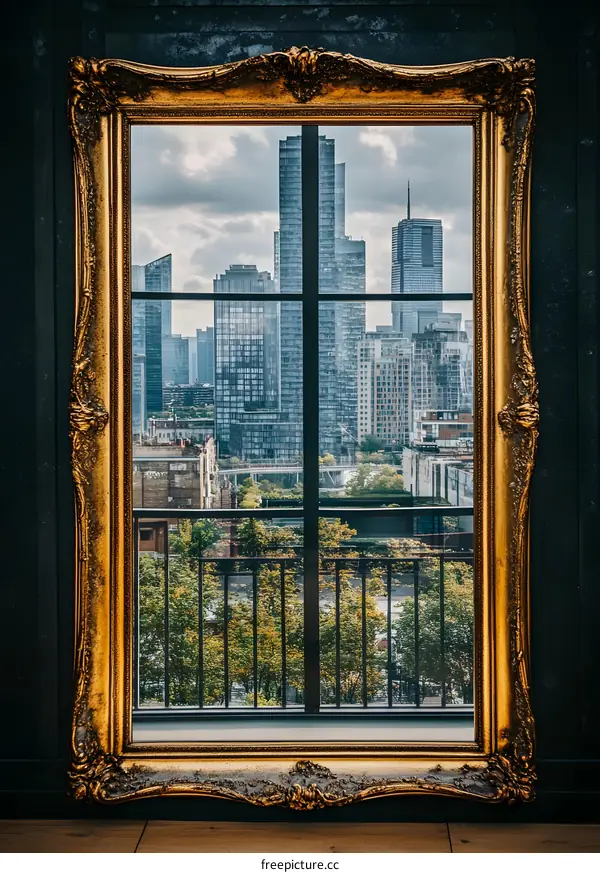 Golden Frame View of Cityscape