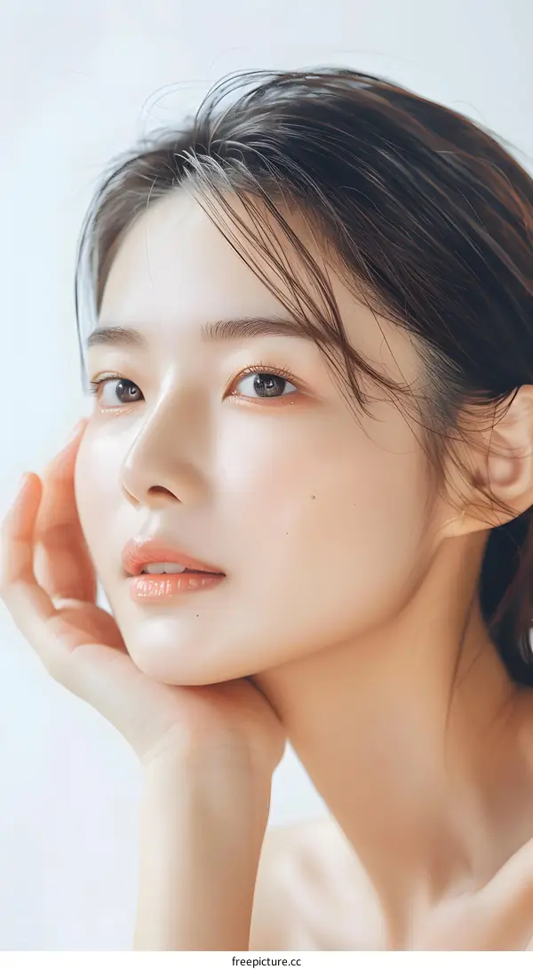 Beautiful Asian Woman with Smooth Skin and Natural Makeup