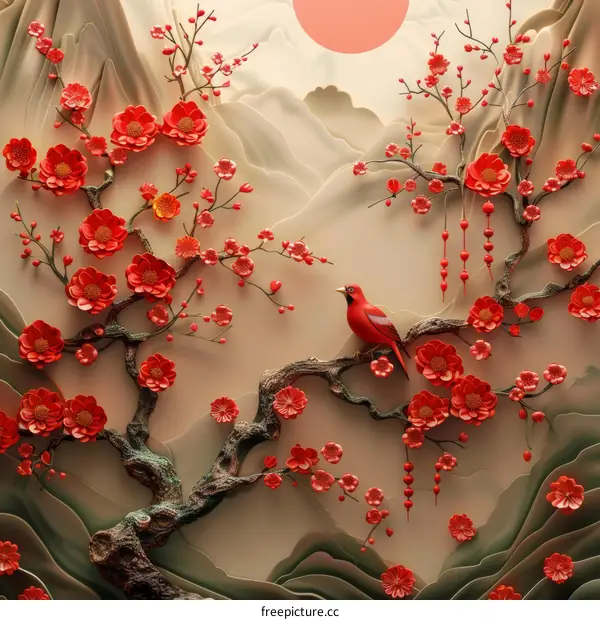 Red-Crowned Crane and Plum Blossoms: A Chinese Painting of Nature and Tradition