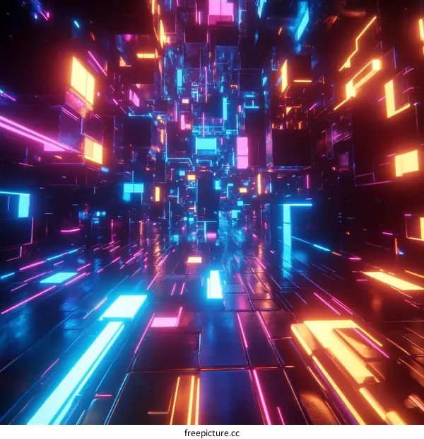 Neon Futuristic Geometric Tunnel