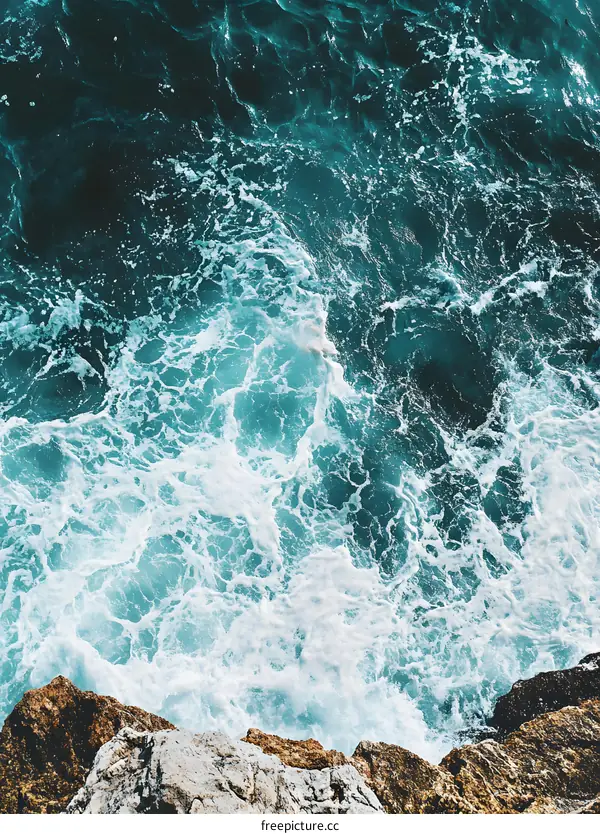 Ocean Waves Crashing on Rocky Coastline