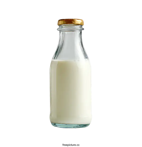 [Transparent Background PNG]Glass Milk Bottle on White Background