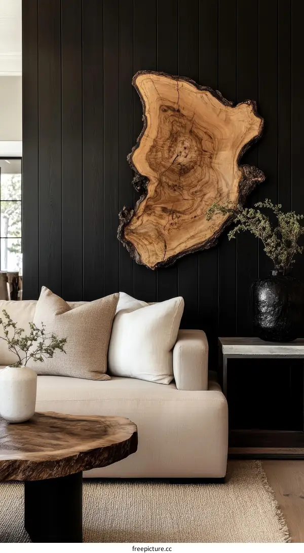 Modern Living Room Decor with Wooden Wall Art