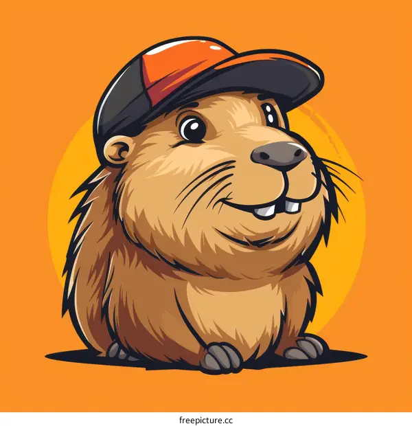 A cute cartoon illustration of a groundhog wearing a hat
