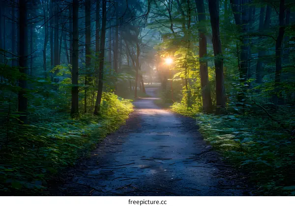 The sun shines through the trees in the forest