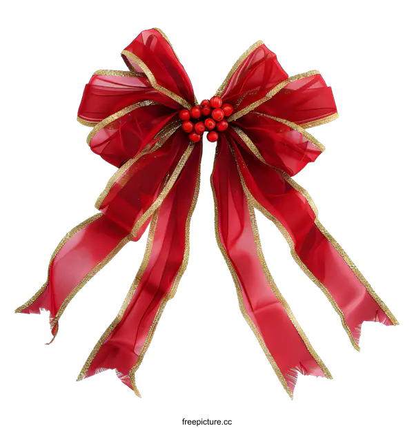 [Transparent Background PNG]Red and Gold Christmas Bow with Berries