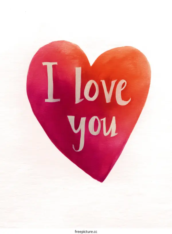Romantic Watercolor Heart I Love You
